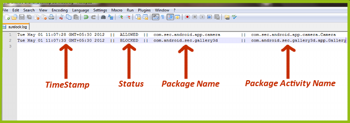 Content of Log file generated by SureLock