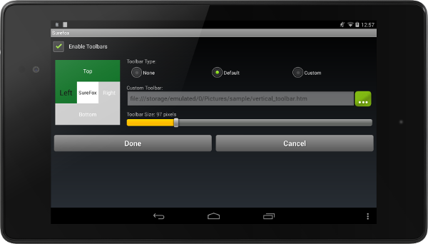 toolbar settings toolbar settings