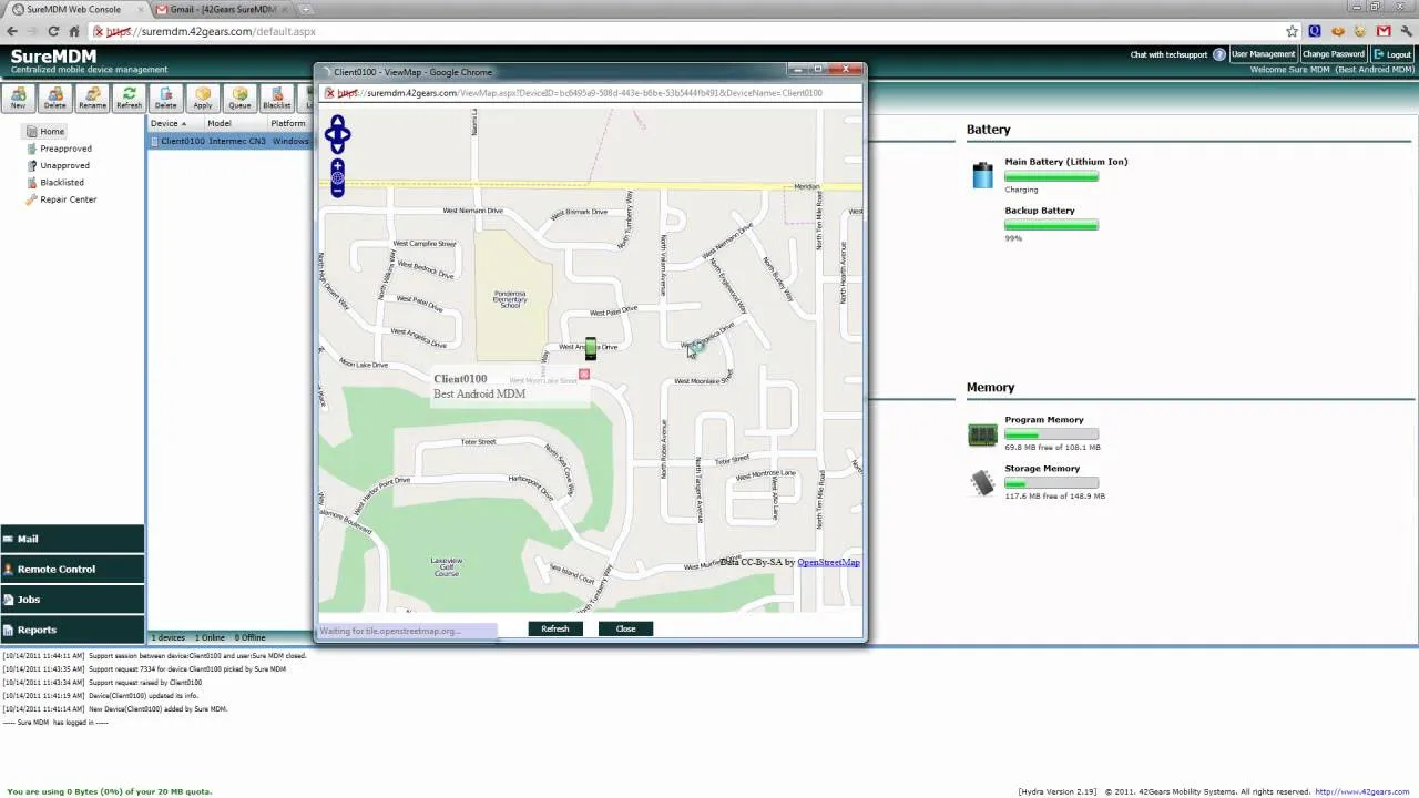 Locate mobile device on map