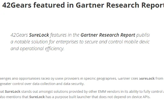 42Gears featured in Gartner Research Report (April 18, 2016) 42Gears featured in Gartner Research Report (April 18, 2016)