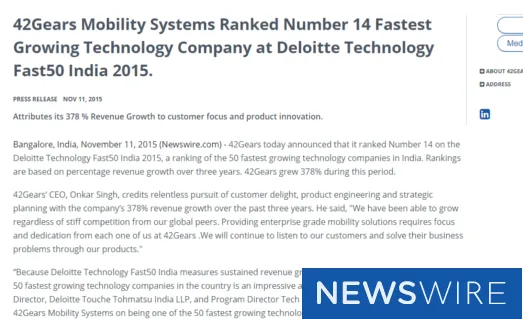 42Gears Mobility Systems Ranked Number 14 Fastest Growing Technology Company at Deloitte Technology Fast50 India 2015 42Gears Mobility Systems Ranked Number 14 Fastest Growing Technology Company at Deloitte Technology Fast50 India 2015