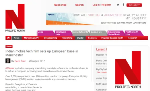 Indian mobile tech firm sets up European base in Manchester (August, 2017) Indian mobile tech firm sets up European base in Manchester (August, 2017)