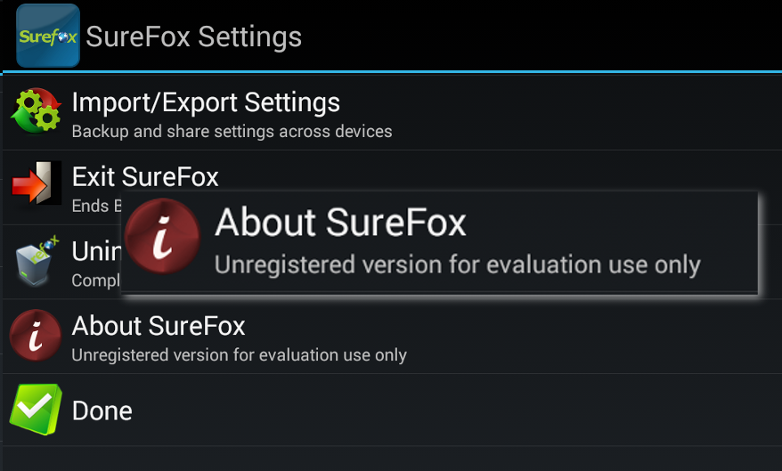about-surefox-settings