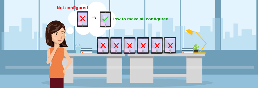 Bulk Configure iPADs When trying to configure many iPads, you have options, as represented by this image of a woman at a desk envisioning different enrollment methods.