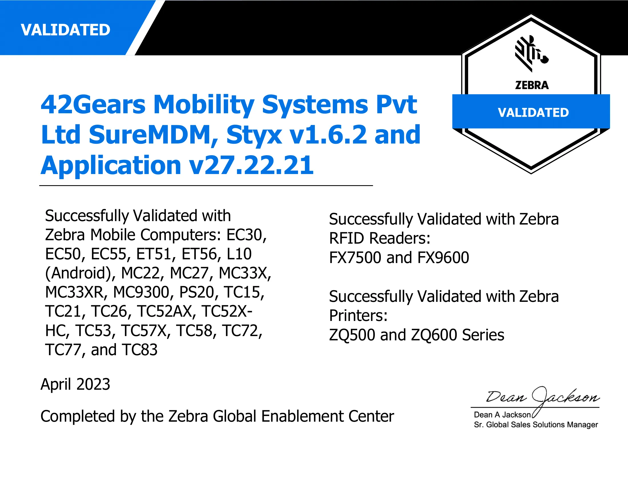 42Gears Completes Zebra’s Enterprise Testing Program for SureMDM