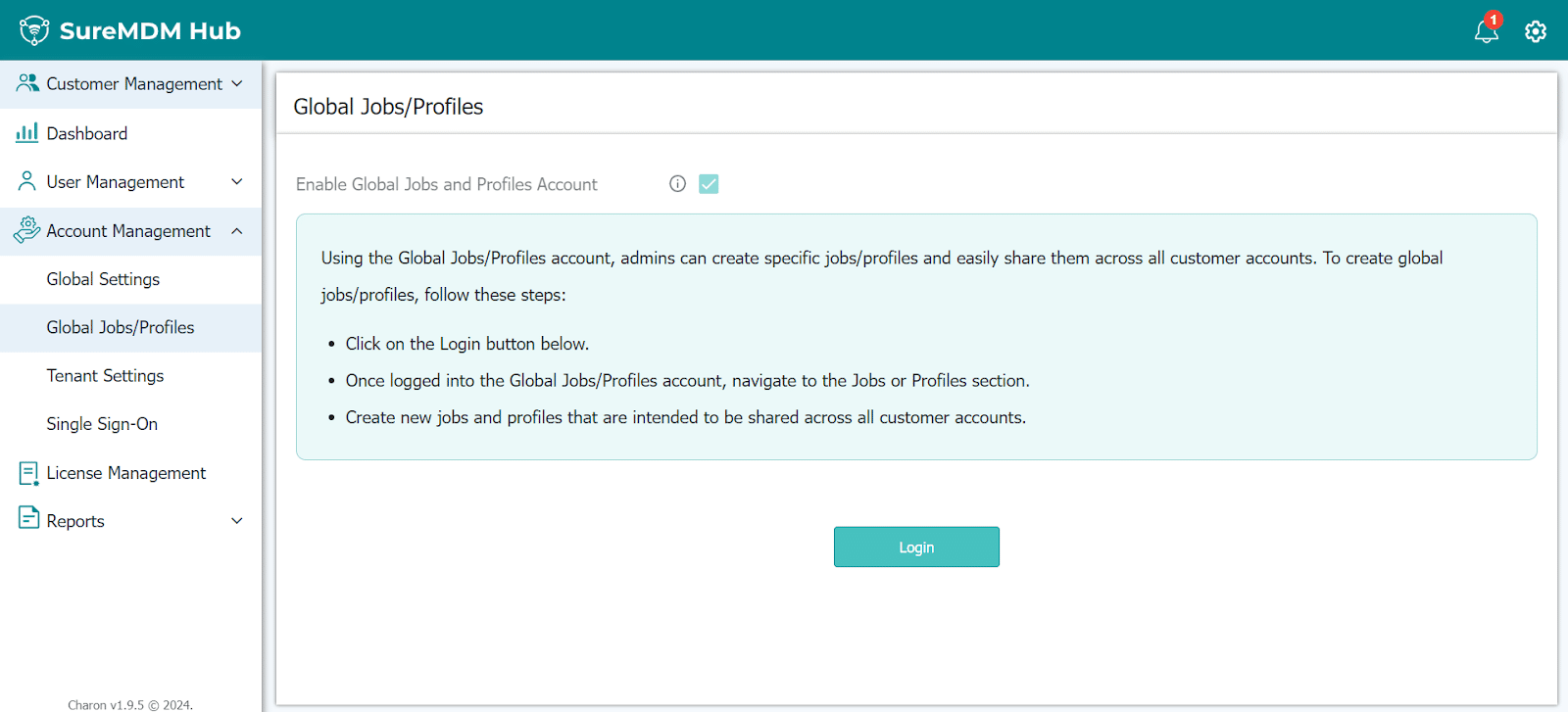 Enabling the Global Jobs/Profiles Account (At MSP level)