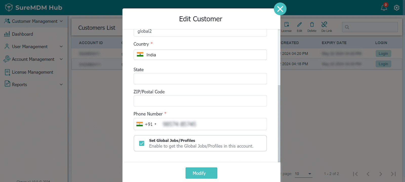 Removing existing customers from the Global Jobs/Profiles Account