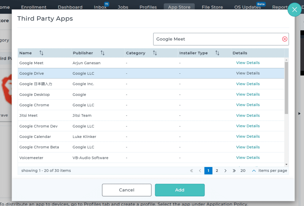 Adding third party apps in the MDM console