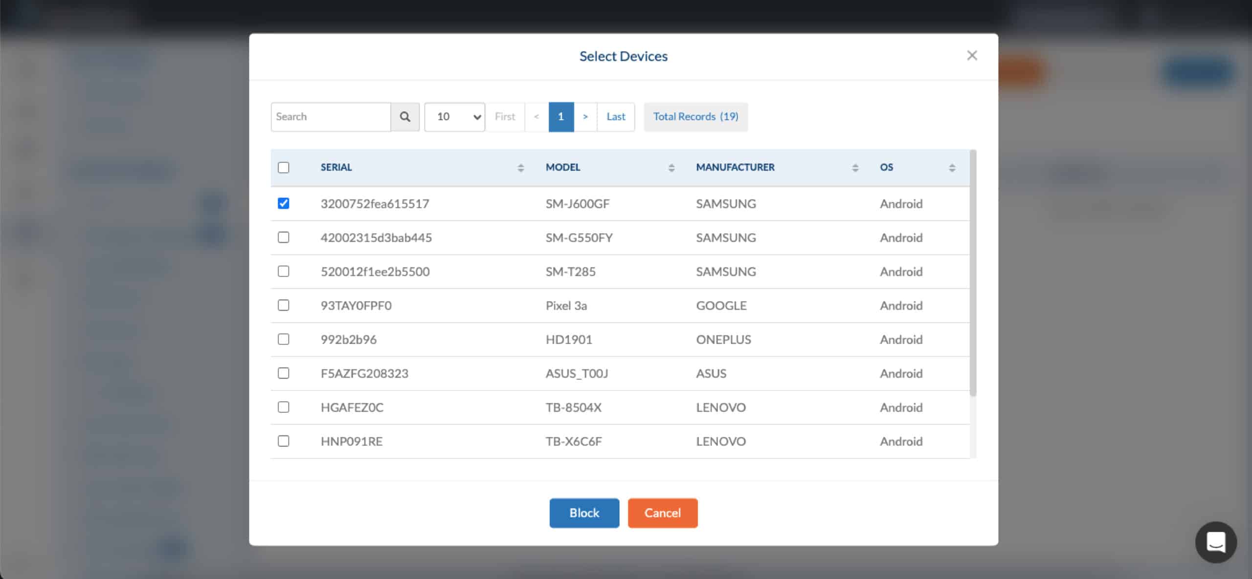 Block device from existing device list