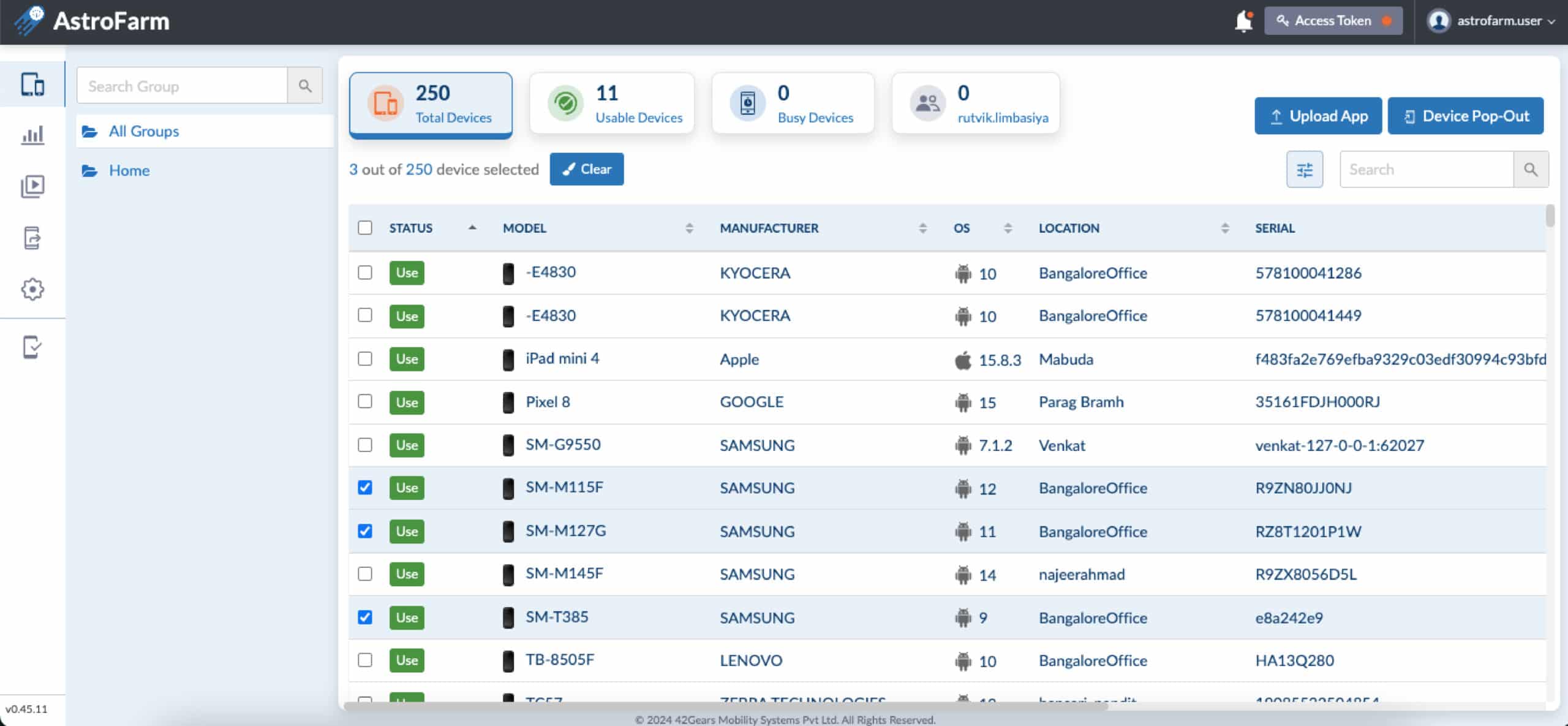 Selecting multiple devices to view