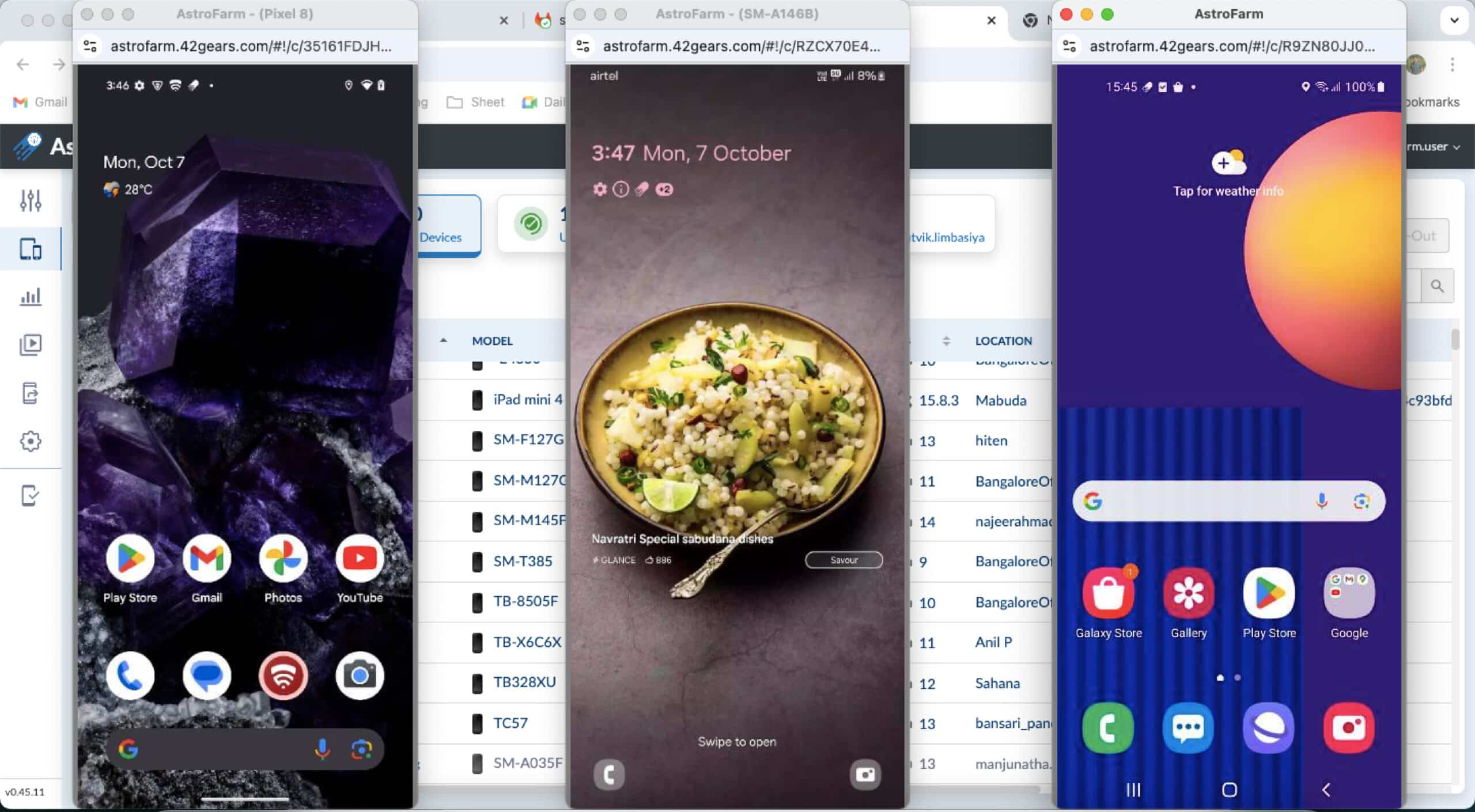 Multi-screen view in AstroFarm