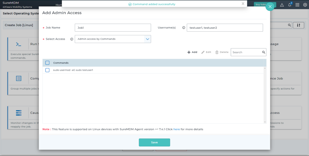 Admin access to commands using SureMDM Static jobs