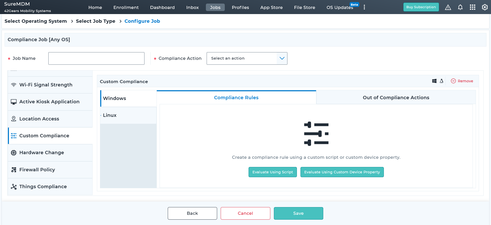 Evaluating for device compliance with Custom Device Properties in the SureMDM web console.