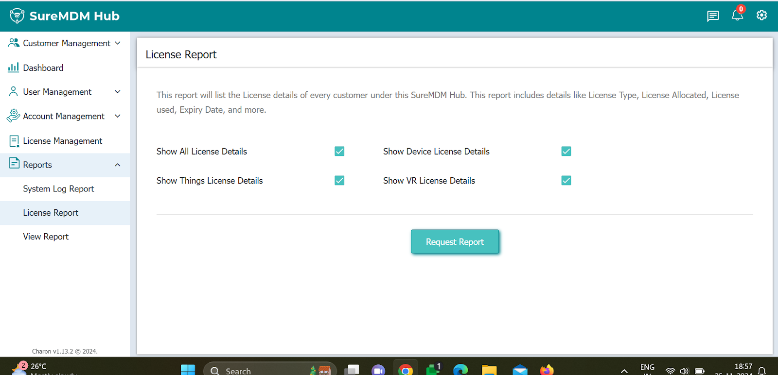 License management report in SureMDM Hub console