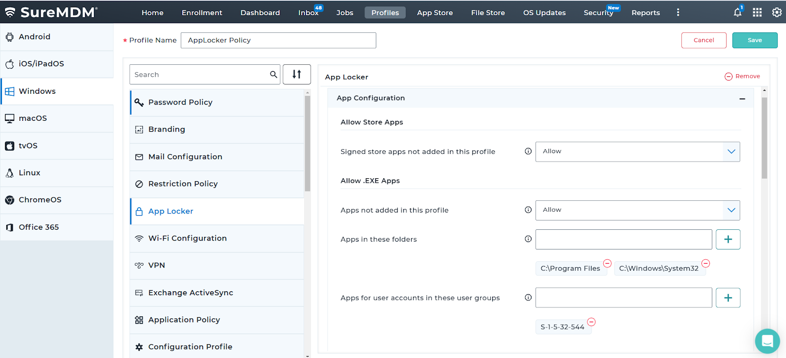 App Configuration in Windows AppLocker Policy App configuration with Windows app locker