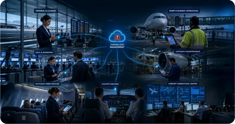 Dispersed Device Usage Across Airports and Aircraft