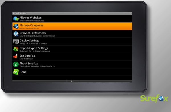 Manage Categories in SureFox Manage Categories in SureFox