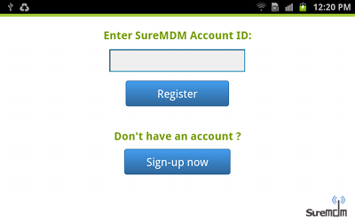Enter your SureMDM Account ID SureMDM Account ID screen