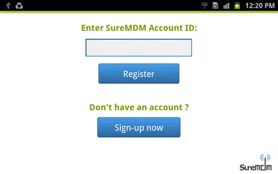 Enter your SureMDM Account ID SureMDM Account ID screen