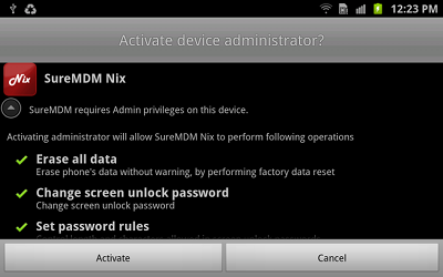 Activate SureMDM Nix as device administrator Activate SureMDM Nix as device administrator
