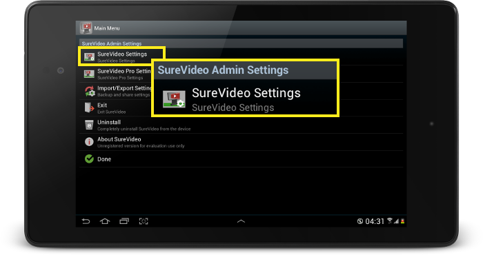 surevideo main settings surevideo main settings