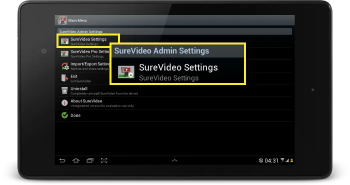 surevideo main settings surevideo main settings