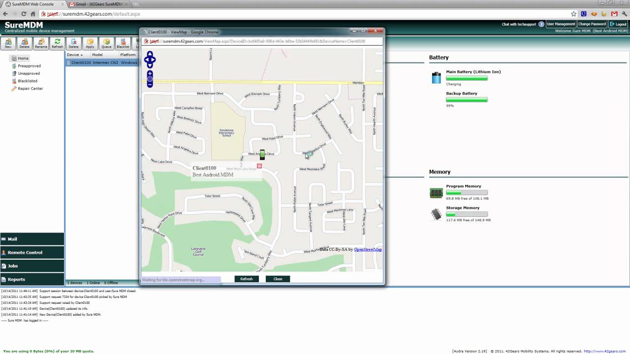 Locate mobile device on map