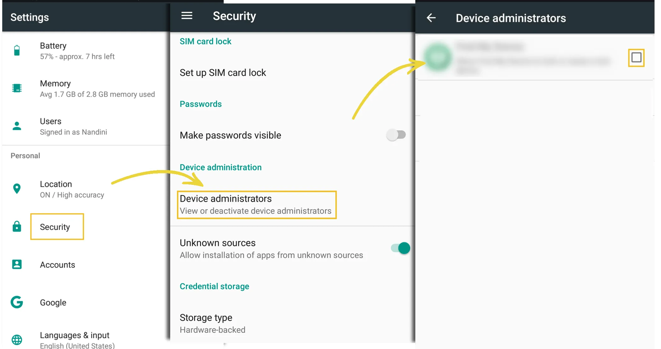Steps to disable device administrator permission