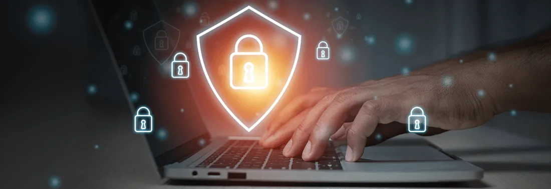 laptop with security protect icon image