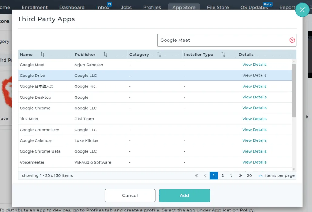 Adding third party apps in the MDM console