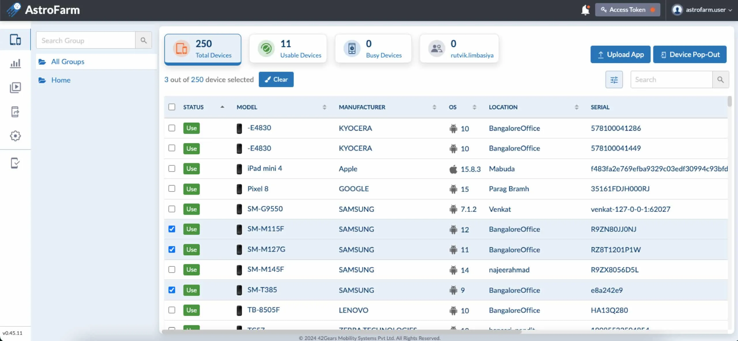 Selecting multiple devices to view