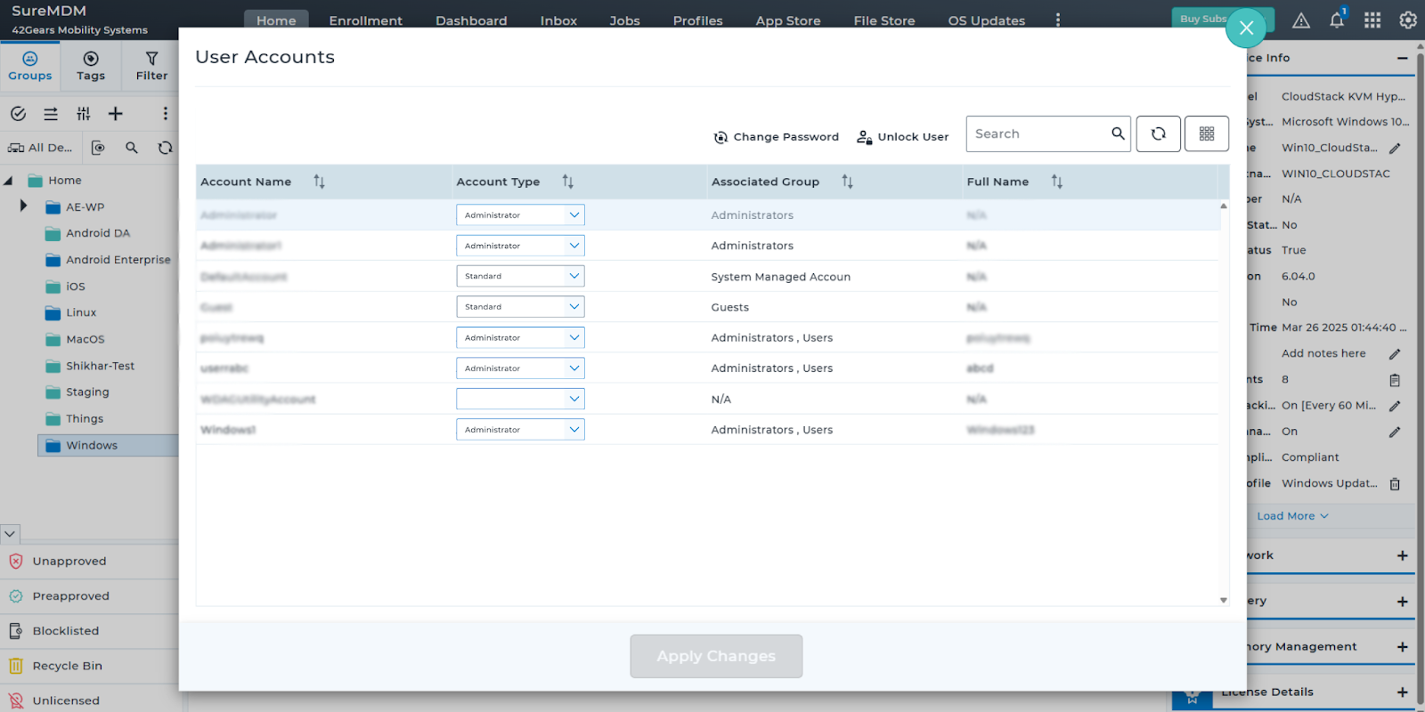 User Account Management via Dynamic Job (Windows)