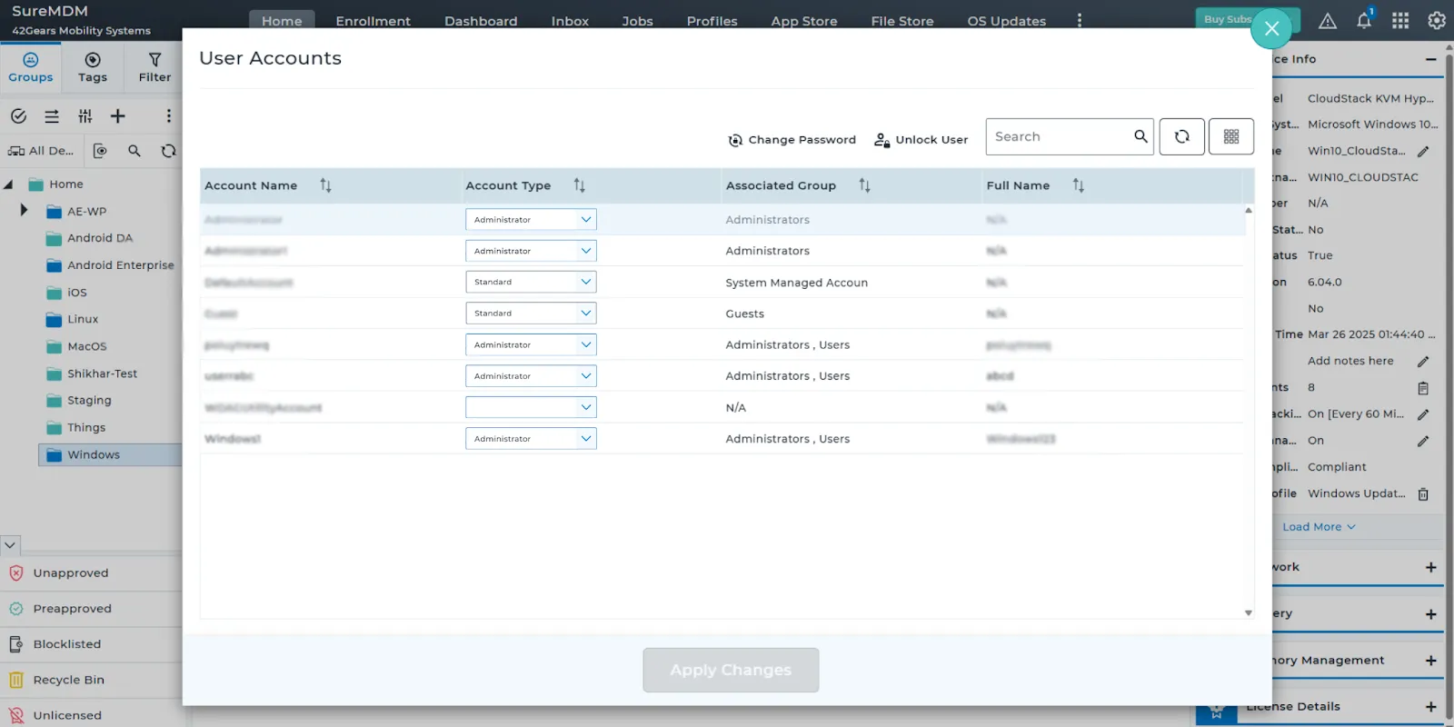 User Account Management via Dynamic Job (Windows)