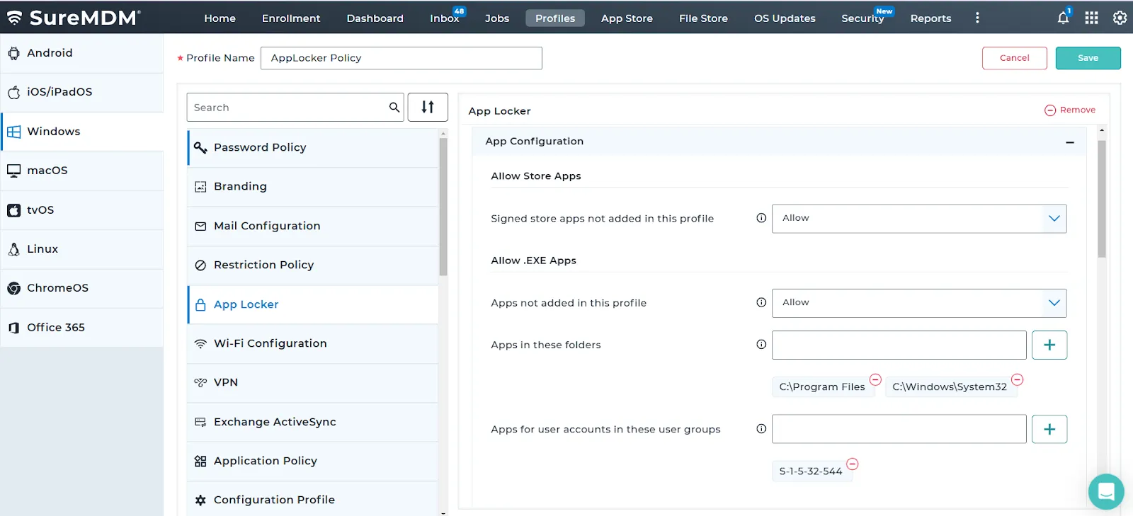 App Configuration in Windows AppLocker Policy App configuration with Windows app locker