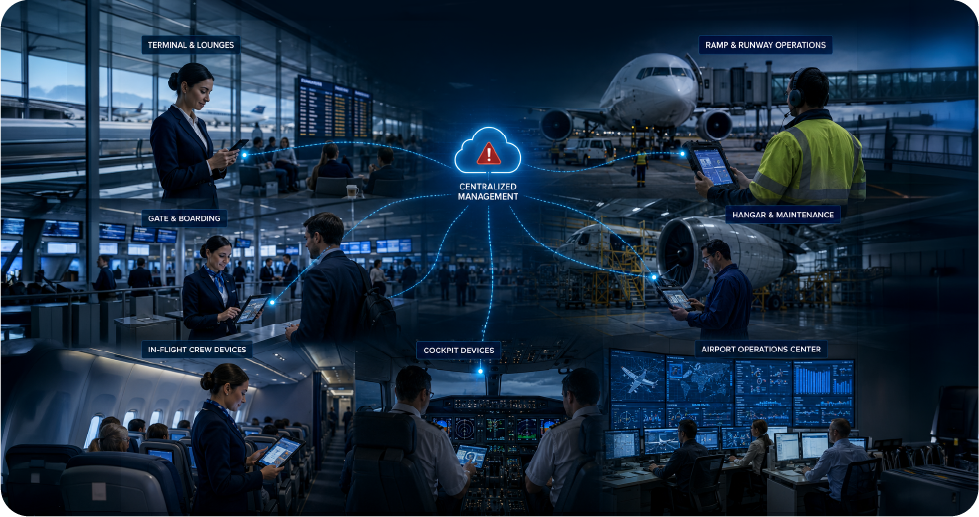 Dispersed Device Usage Across Airports and Aircraft