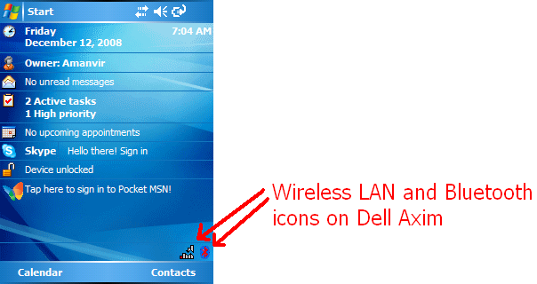 Tray icons on Today screen (Dell Axim)
