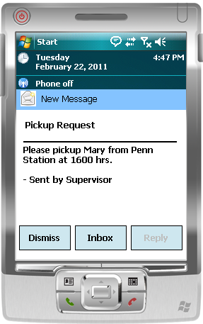 Mail Message Notification window on mobile device (Nix Device Agent)