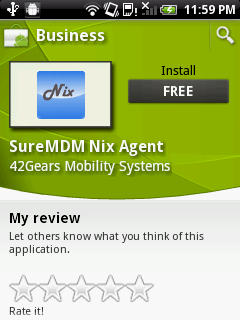 Android marketplace SureMDM Nix Agent page