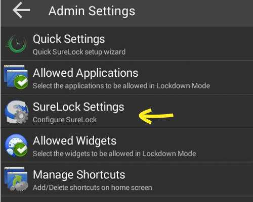 SureLock Settings