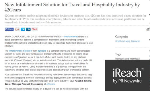 New Infotainment Solution for Travel and Hospitality Industry by 42Gears - ireach