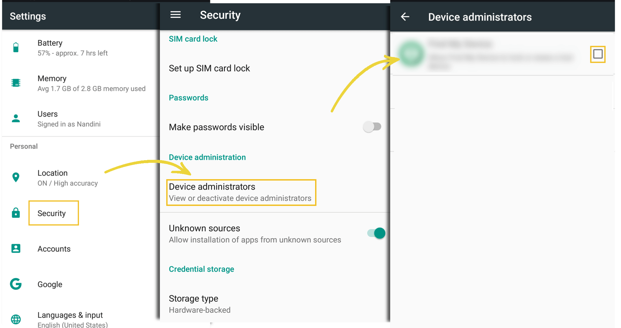 Steps to disable device administrator permission