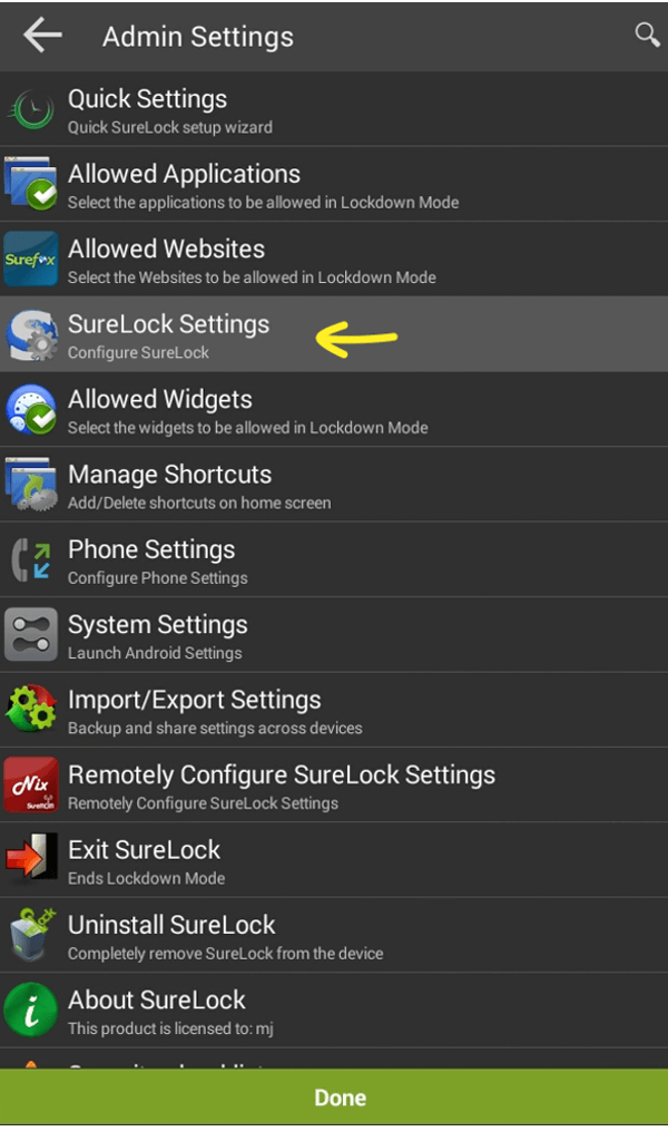 surelock settings