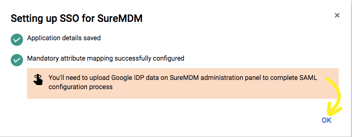 Integrate G Suite with single sign-on in 42Gears UEM - Click OK