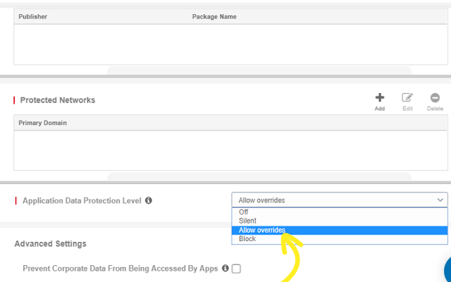 Select Application Data Protection Level