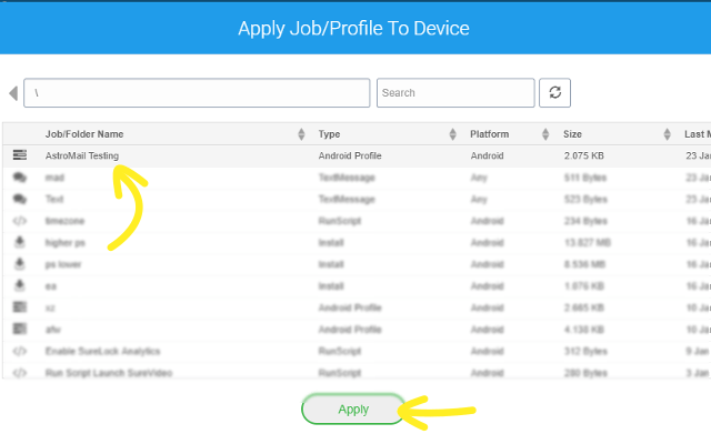 42Gears AstroMail - Apply Job or rofile to Device