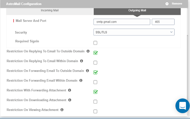 42Gears AstroMail - Enable restrictions under outgoing mails