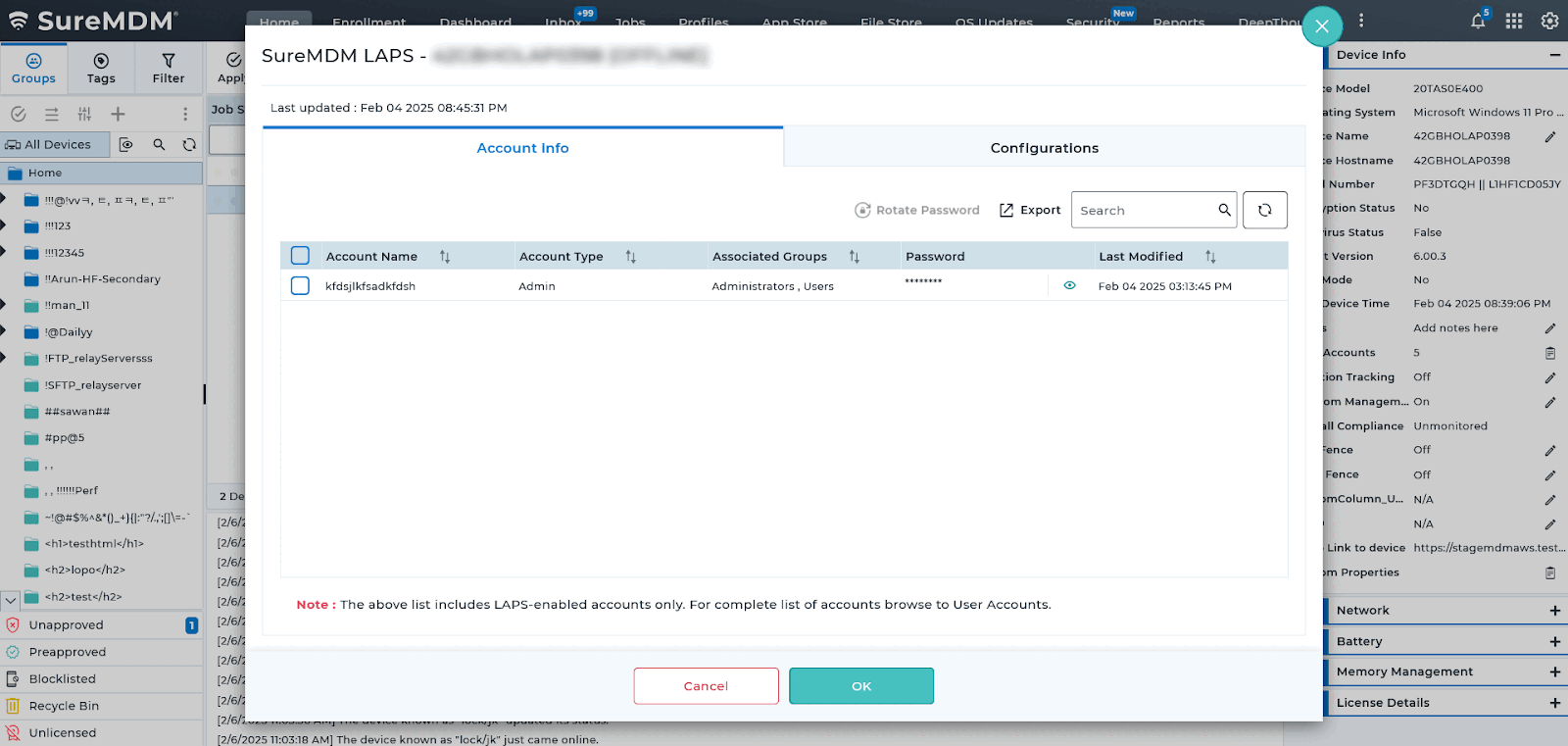 View LAPS settings and password