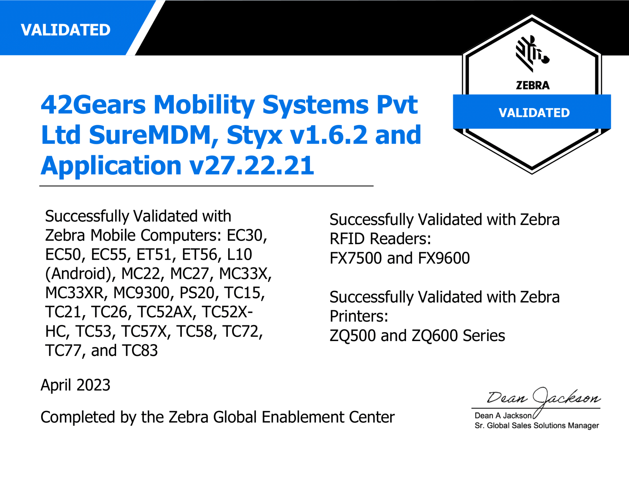 42Gears_Zebra Validated Certificate