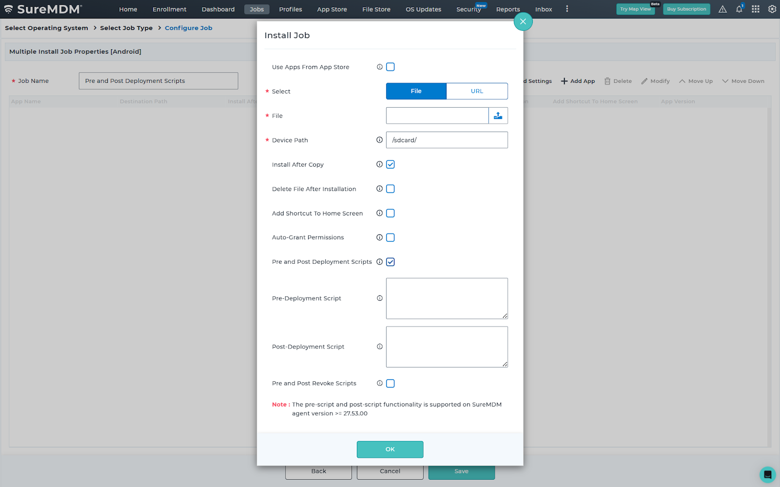 Install Job - Pre and Post Deployment Scripts