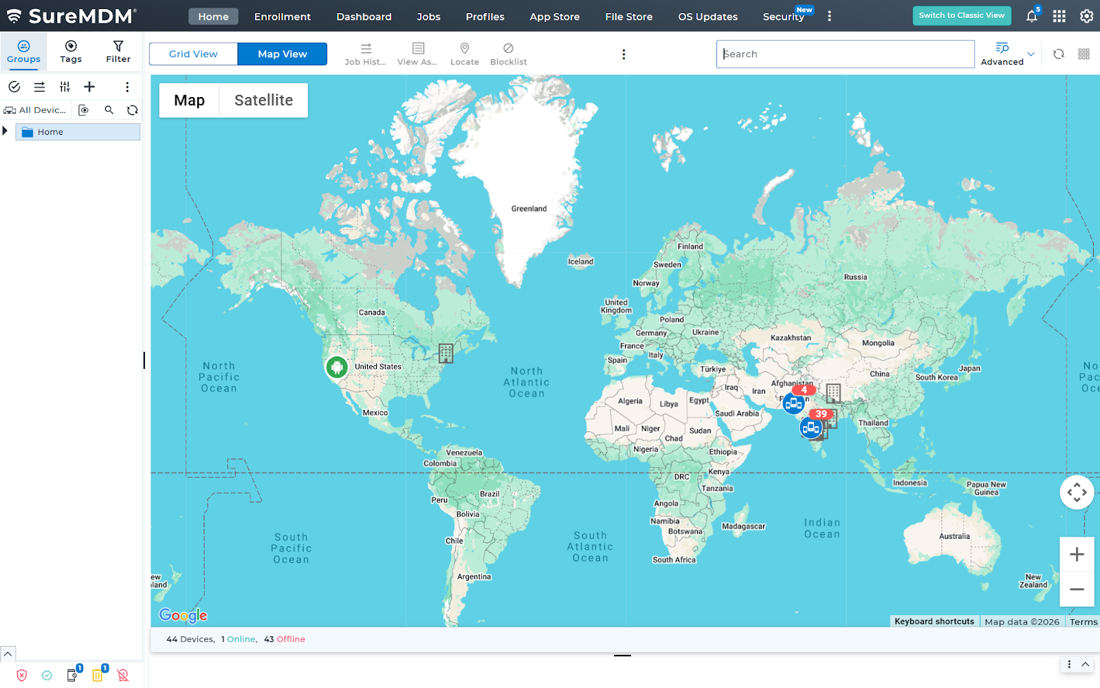 Understand how devices are distributed across regions with SureMDM Map View